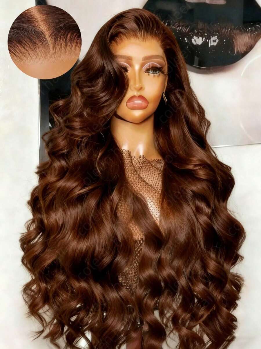 Coleen Dark Brown Body Wave Lace Front Wigs Human Hair Gluless Wigs Human Hair 13x4 Transparent Lace Human Hair Pre Plucked With Ear To Ear Baby Hair Brown Colored Wig #1B Natural Black 40 Inch Wig Human Hair Halloween Costumes Plus Size For Corpse Bride 260% Density