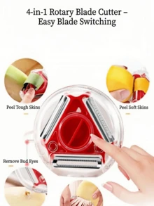 Apple Peeler "3-In-1" Multi-Functional Blade With Button For Easy Switching | Non-Slip Handle | Stainless Steel Kitchen Peeler Stainless Steel Potato Peeler, Slicer, Shredder, Vegetable And Fruit Peeler(1pc,Color Random) - 隨機顏色 - 查看 3