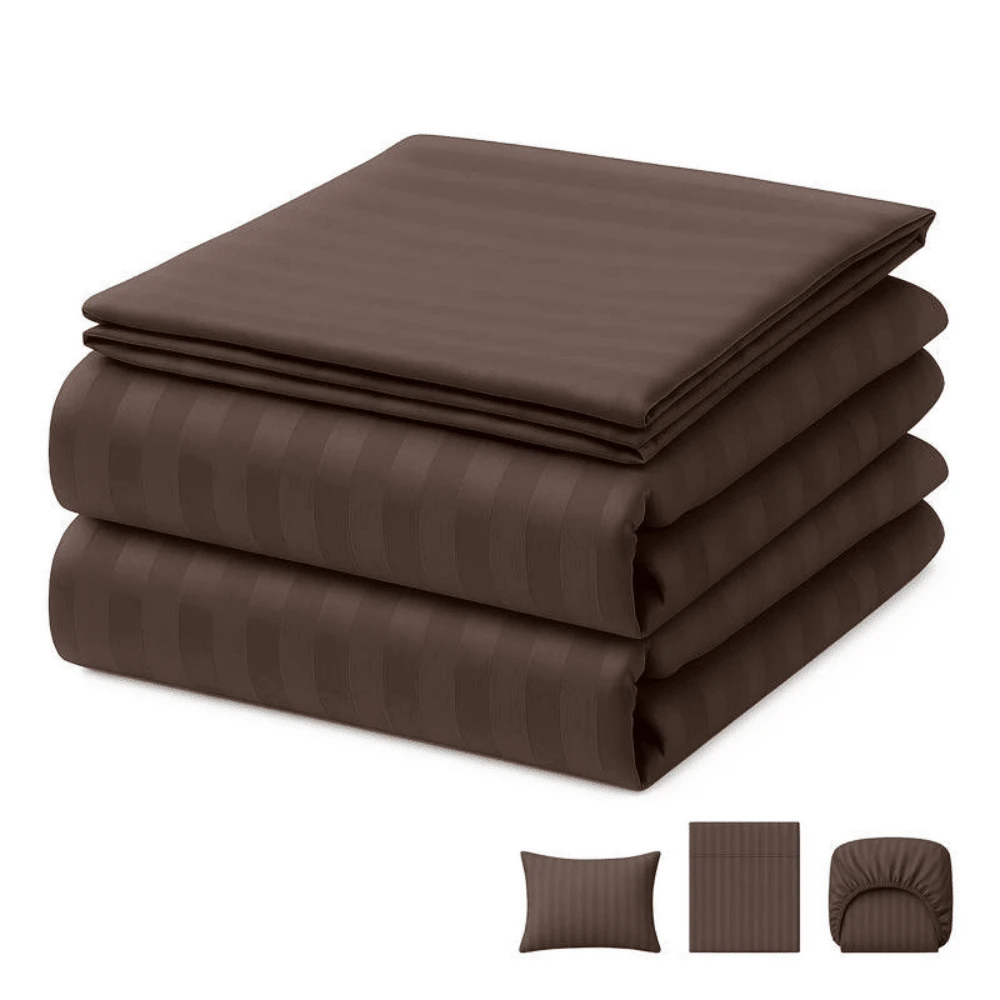 Juego de Sábanas de Microfibra Premium Tipo Satén Suaves y Frescas con Bolsillo Profundo para Cama Individual Matrimonial Queen King Incluye Sábana de Cajón Sábana Plana y Fundas de Almohada - Café integral - Ver 1