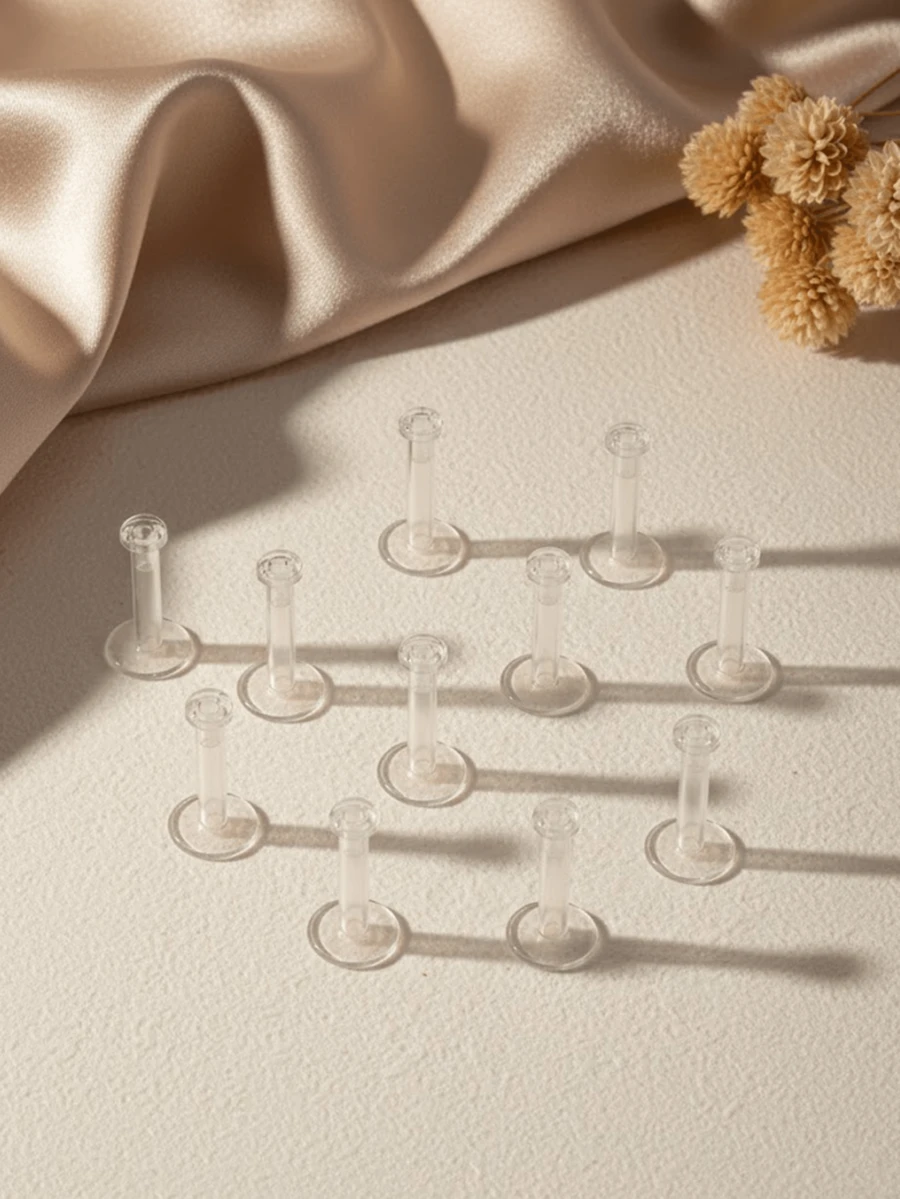 CIZME 24pcs Transparent Plastic Earrings, Sports Style, 16g Transparent Ear Cartilage Studs, Plastic Ear Cuff Cartilage Studs, Medusa Marilyn Studs, Transparent Lip Rings, Lip Studs, Work/Surgery Lip Studs - Clear - View 1