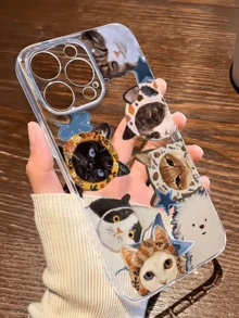 1pc Transparent Staring Cat Head Minimalist TPU Shockproof Phone Case Compatible With IPhone 17, 16, 15, 14, 13, 12, 11 Pro Max, Air, Series - Multicolor - View 3