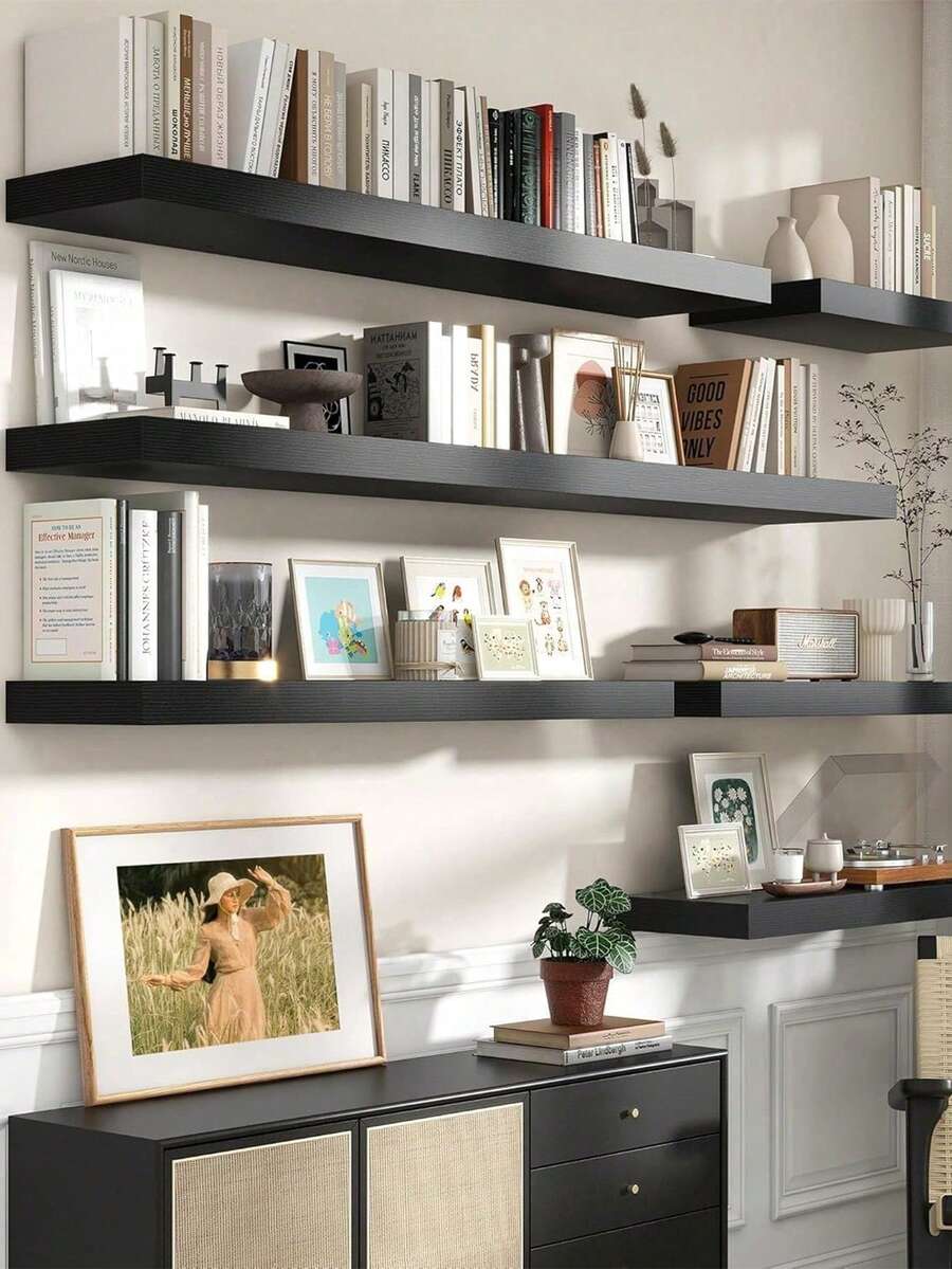 1pc (With Accessories) Partition Wall Shelf, Drill-Free Wall-Mounted Floating Shelf, Wall Decor For Bedroom, Study, Living Room, Bathroom, Kitchen, Storage Rack, Bookshelf - Multicolor - View 1