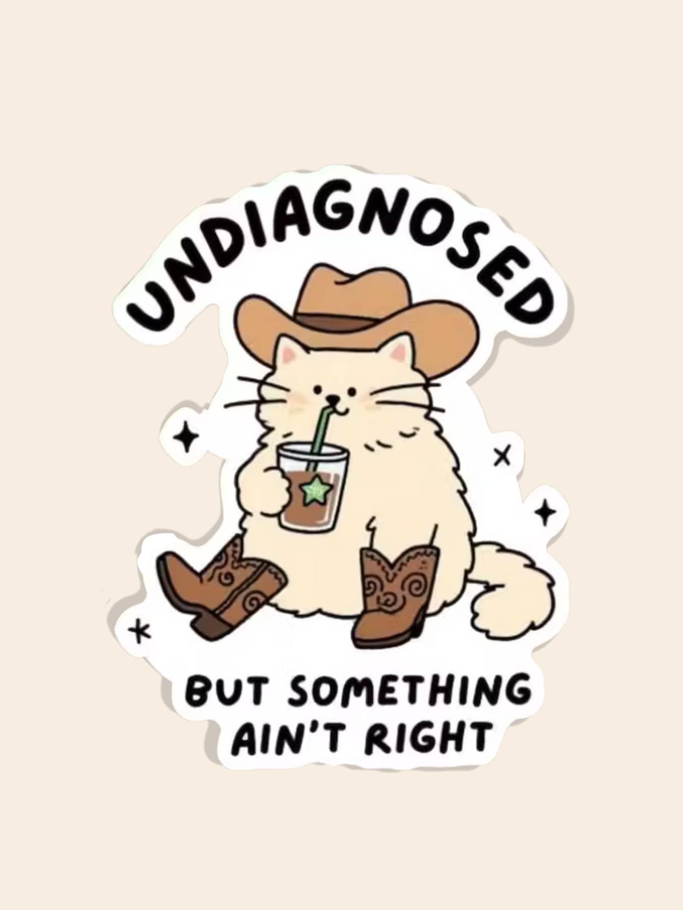 Self-Adhesive Vinyl Sticker - Cowboy Cat | Undiagnosed But Something Feels Off - Funny Western Meme, Disposable - Multicolor - View 1