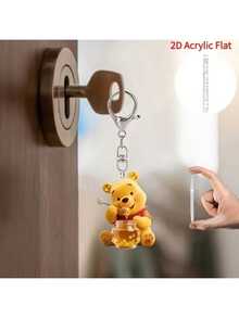 迪士尼2D平面钥匙扣“小熊维尼和蜂蜜” | 可爱又温馨的配饰，采用耐用亚克力材质，官方授权圣诞装饰品，适用于汽车、包包等。圣诞礼物。2D平面情人节粉色钥匙扣，斋月礼物 - 彩色 - 查看 4