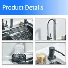 60*46 Cm Waterfall Sink, 304 Grey Stainless Steel, Single-Lever Mixer Tap, Single Bowl Sink For Family Kitchens With Complete Accessories - 槍灰色 - 查看 5