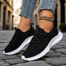 Women's Casual Lightweight Breathable Black Knit Sneakers - Comfortable Lace-Up Athletic Shoes, Suitable For Casual Sports And Walking - Black - View 5
