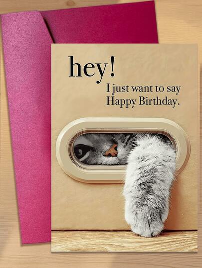 1pc Happy Birthday Greeting Card With Unique Cat Design, Suitable For Any Recipient, Paper Card With Envelope, Fits Ages 0-100