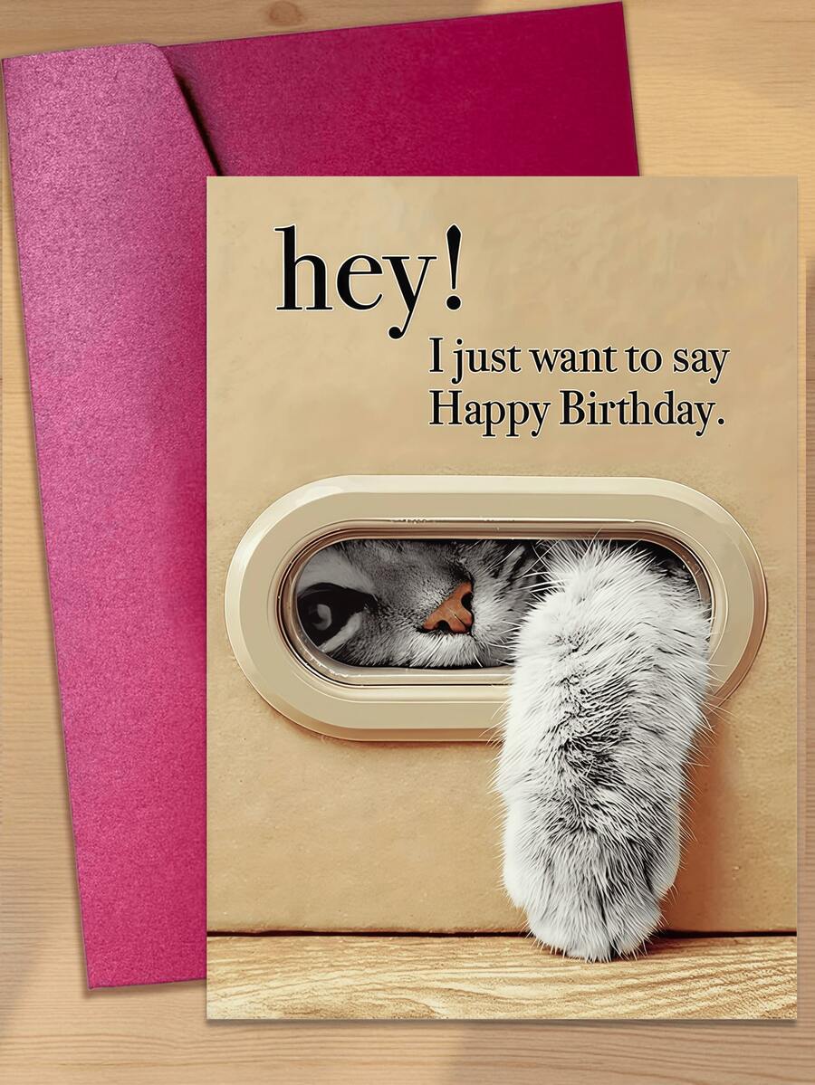1pc Happy Birthday Greeting Card With Unique Cat Design, Suitable For Any Recipient, Paper Card With Envelope, Fits Ages 0-100 - Sets - View 1