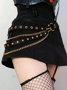 1件女款大尺碼性感黑色PU皮革腰帶 腰鍊哥德風束腰 暗色鉚釘流蘇腰鍊 適合日常通勤 音樂節 萬聖節派對 嘉年華 - 金色 - 查看 2