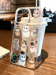 猫咪图案透明可爱小猫咪简约全包防震TPU手机壳，兼容苹果17、16、15、14、13、12、11 Pro Max、Air和Series系列 - 彩色 - 查看 3