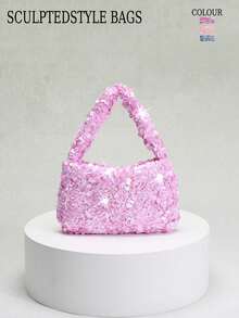 1件雕塑感包包，优雅亮片闪耀简约女士手提包/手拿包，适合晚宴、夜总会、盛大晚会等场合。 - 淡紫色 - 查看 8