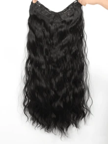 Extensión de peluca sintética con forma de V larga y ondulada, con 4 pinzas resistente al calor, adecuada para mujeres - Negro - Ver 13