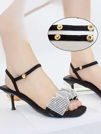 1Pair Adjustable Sandal Heel Straps, Anti-Slip Design With Durable Sewing Buckles & Metallic Eyelets, Portable & Easy To Install For Sandals, Slippers, Flip-Flops, Sandals For Wide Feet(Black/Beige/Transparent),Cute Stuff