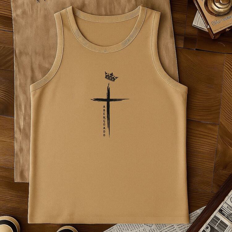 Men's Sleeveless Tank Top With  Cross Design, 100% Cotton, Premium Print, Gym, Summer, Workout, Fitness, Casual, Streetwear, Oversized - 米色 - 查看 3