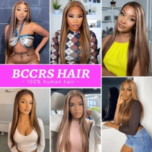 24 Inch Highlight Ombre Lace Front Hair Wigs Glueless Brazilian Virgin Hair Straight Lace Front Wigs Human Blended Hair Pre Plucked 13x4 5X5 13x6 Straight Natural Hairline No Glue 200% Density Closure Lace Front Brazilian Hair Wigs Straight Hair For Women #4/27 Color Natural Looking Beginner Friendly - S4/27 - View 9