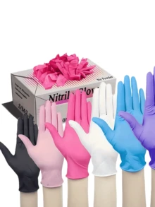 100/50 只一次性丁腈手套，耐用家用清洁手套，不含乳胶，无粉，适用于家庭和厨房清洁、家务、绘画和户外旅行及家用小工具