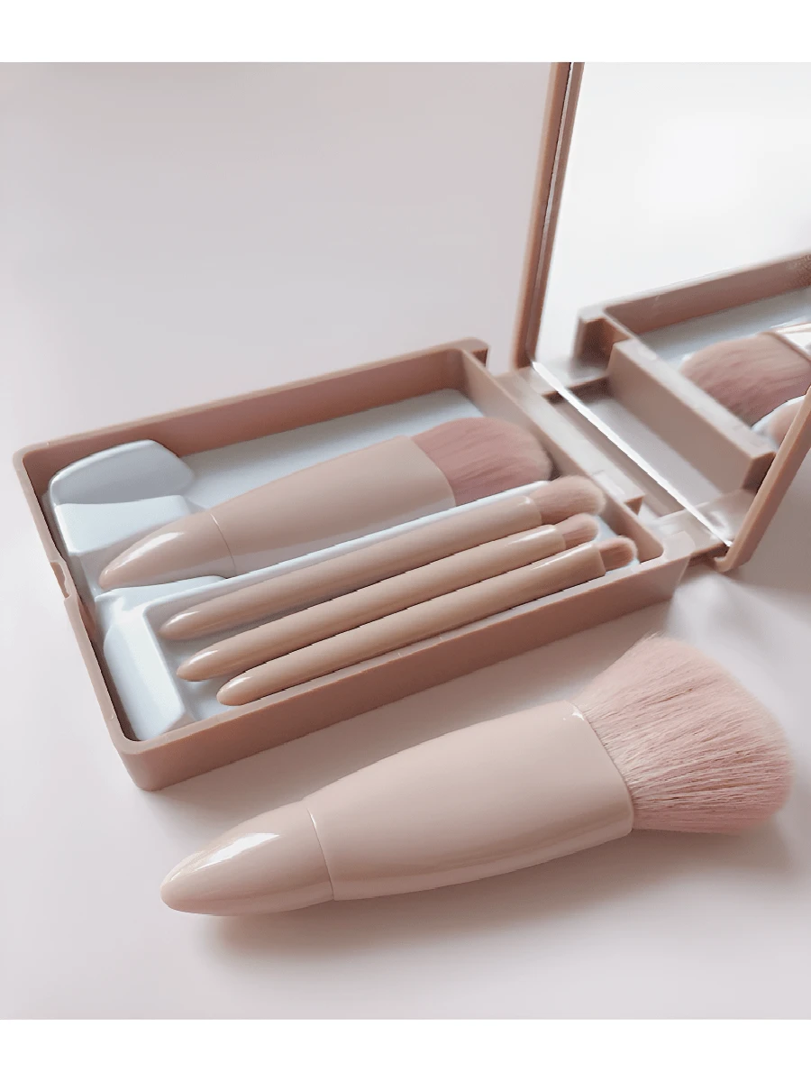 5-PACK Mini 5-Piece Makeup Brush Set-With Storage Box Mirror Portable Cosmetic Tools,Travel Makeup Brush Set With Mirror-Soft Brushes For Lip Eyeshadow Foundation Gift,Compact Makeup Brush Set With Mirror Storage Box Portable Beauty Tools