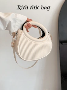 Fashionable Classic Niche Design Gentle Women's Commuting Date Single Shoulder Crossbody Bag Striped Embossed Handbag Fashionable Round Crossbody Bag Women's Double Handle Novel Wallet - trắng - Xem 7