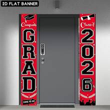 2 piezas Bandera vertical de temporada de graduación 2026, decoración cultural roja y negra con luces florales, 12x70.8 pulgadas de poliéster para uso en interiores/exteriores, adecuada para fondos oscuros - Multicolor - Ver 2