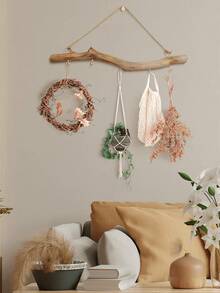 2/1pc Rustic Wooden Driftwood Hook, Wall-Mounted Branch Hanger Rack, Hanging Jewelry Organizers With 5 Hooks, Country Style, For Small Items & Keys, Home Kitchen Storage Accessory, Utility Hooks Home Bathroom Decor Bathroom Organizer Fall Decor Back To School