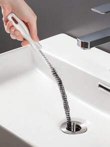 4pcs Drain Cleaning Tool Set (With Storage Hook), Includes Flexible Drain Snake And Brush, Effectively Removes Hair From Kitchen And Bathroom Sinks, Collects Hair And Cleans Pipes - White - View 1