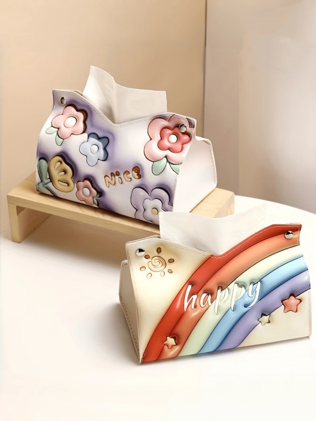 1pc Luxury Rose Oil Painting Tissue Box, Creative Desktop/Car Tissue Paper Holder For Living Room - Multicolor - View 1