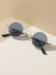 1pc Retro Small Frame Fashion Glasses, Unisex Round Hipster Glasses - Gold - View 6