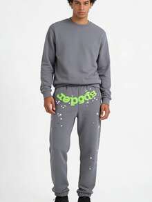 Men's Hip-Hop Oversize Letter Printed Harajuku Retro Sweatpants, Streetwear Pants, Suitable For Both Men And Women - 灰色 - 查看 2