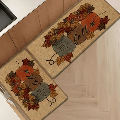 1개 봄 요소 패턴 인쇄 리넨 주방 러그, 카펫, 매트, 욕실 매트, 현관 매트, 3D 인쇄 직사각형, 거실, 침실, 복도, 욕실, 세탁실에 적합 - 폴리에스터 카펫, 실내 실외 홈 데코