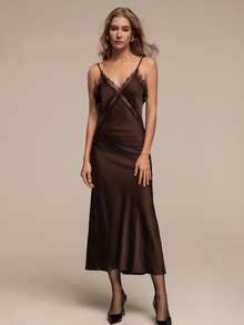 HZXVIC Women's New Solid Color Sexy Elegant Long Dress Summer - Coffee Brown - View 3