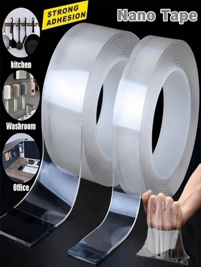 1 Roll Of 1/3/5/10M Heavy-Duty Double-Sided Tape, Reusable Strong Tape, Multi-Purpose Detachable And Washable Transparent Nano Tape, Suitable For Home/Office/Car Sticky Items, Most Suitable For Home Decoration Tools, Non-Destructive Stickers, Wall Stickers
