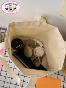 心形圖案帆布購物包書包，適合畢業生、青少年女孩、新生、大二、大三、大學、大學和高中，非常適合戶外、旅行和返校 - 米色 - 查看 5