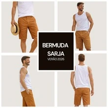 Men's Denim Bermuda Shorts, Twill Denim Shorts - 駝色 - 查看 3