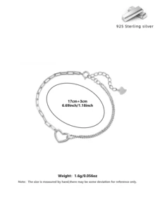 S925 Silver Hollow Heart Adjustable Bracelet, French Elegant, Gift For Women On Valentine's Day, Birthday, Comes With Delicate Gift Box