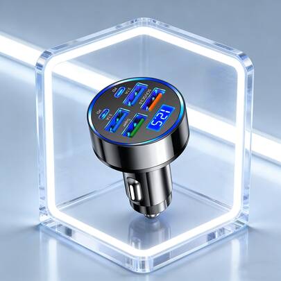 ¡Cargador de coche imprescindible para viajes familiares! Carga rápida de 15W con PD Tipo-C con alta eficiencia, 6 puertos para satisfacer múltiples necesidades de carga, con luces indicadoras LED inteligentes, compatible con teléfonos y tabletas Apple y Android