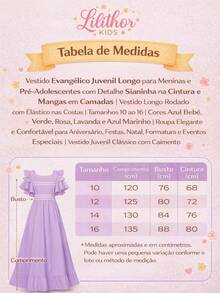 Evangelical Long Dress For Girls And Teenagers With Trio Detail At The Waist And Layered Sleeves | Long, Flared Dress With Elastic At The Back | Sizes 10 To 16 | Colors: Baby Blue, Green, Pink, Lavender, And Navy Blue | Elegant And Comfortable Outfit For Birthdays, Parties, Christmas, Graduations, And Special Events | Classic Teen Dress With A Loose Fit | Delicate Model With Wide Sleeves And Refined Finish | Long Dress For Pre-Teen And Teenage Girls | Children's Clothing For Special Occasions And Dressy Casual Wear | Ideal Gift For Girls | Flared Dress With Lightweight Fabric And Soft Touch | Charming, Discreet, And Comfortable Look For Various Occasions - 藏蓝色 - 查看 4
