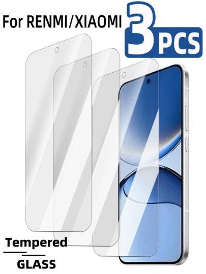 3 piezas de protector de pantalla de vidrio templado de alta definición y alta dureza para Redmi, anti-arañazos, anti-huellas dactilares, anti-aceite, anti-golpes, superficie suave, fácil instalación, compatible con fundas de teléfono