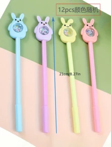 12支可爱复活节兔子造型中性笔，带彩色闪粉，轻巧便携，是完美的复活节礼物，黑色墨水，书写流畅，适合学校和办公室使用，中性色，节日用品 - 彩色 - 查看 9