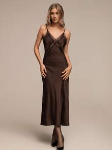 HZXVIC Women's New Solid Color Sexy Elegant Long Dress Summer - Coffee Brown - View 4