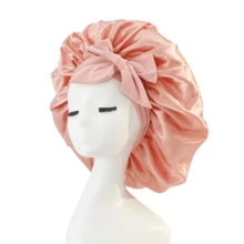 This Luxurious Satin Sleep Cap Features An Adjustable Bow Tie Design, Perfectly Suitable For Natural Long Hair, Curly Hair, And Braided Hairstyles. Available In Multiple Colors, It Is A Must-Have For Nighttime Hair Care, Soft And Comfortable, Caring For Healthy Hair. - Beige Butterfly - View 11