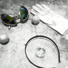 Gafas de alienígena con diadema, guantes y accesorios para el cabello de fiesta de disfraces, accesorios de disfraz con brillo para Halloween, San Valentín, fiesta de Navidad, actuación en el escenario - Multicolor - Ver 2