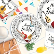 64件套音乐主题生日派对一次性餐具套装，包括一次性餐盘、餐巾纸和纸杯 - 彩色 - 查看 4