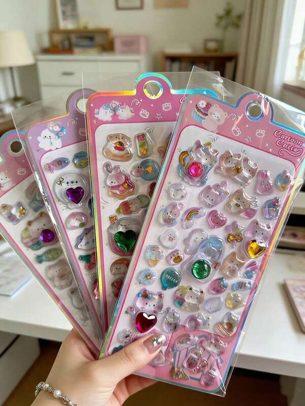 Pegatinas con relieve de diamante 3D, pegatinas decorativas de bricolaje para niños, pegatinas con relieve de animales interesantes, colores de diamante aleatorios