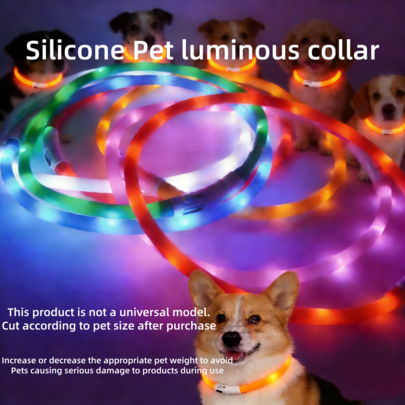 1pc LED Rechargeable Silicone Pet Collar, 3 Lighting Modes, Visible At Night For Pet Safety, Suitable For Small To Large Dogs & Cats, Adjustable Length, Customizable For Pet Size