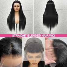 200 Density Brazilian Virgin Hair Wigs Glueless 28 Inch Natural Hairline No Glue Lace Front Wig Human Blended Hair Black Color Lace Front Wig Human Blended Hair Wig 13x4 5x5 13x6 Straight Lace Frontal Wig Hair Pre Plucked With Baby Hair Natural Looking Beginner Friendly - Natural & Black - View 3