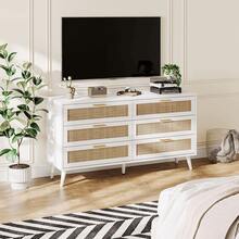 Aparador Buffet Mueble Para Sala Con 6 Cajones - Cómoda Para Dormitorio - Blanco - Ver 3