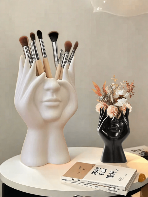 Modern Art Female Face Vase, White Storage Bottle Decor, Contemporary Art Decorative Storage Bottle Centerpiece, Suitable For Minimalist Style Desktops, Living Room, Office, Bedroom And Other Spaces, Modern Home Decor, Centerpiece, Can Store Cosmetics, Makeup Brushes, Tabletop Decor, Mother's Day Gift, Graduation Gift, Wedding Decor
