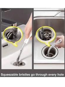 4pcs Drain Cleaning Tool Set (With Storage Hook), Includes Flexible Drain Snake And Brush, Effectively Removes Hair From Kitchen And Bathroom Sinks, Collects Hair And Cleans Pipes - White - View 7