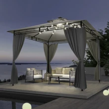 DEVOKO 3*3m Garden Pavilion, Outdoor Pavilion, Luxury Pavilion, UV-Resistant Pavilion, Garden Pavilion With Lighting, Available In Beige Or Grey