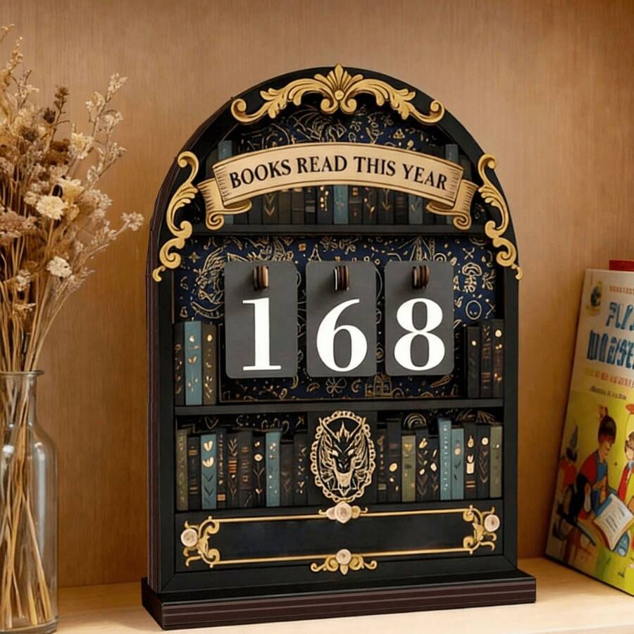 2D Vintage Reading Tracker, 4mm Thick, 15cm High, Annual Book Counting Decor, Can Track Up To 999 Books This Year, Sturdy Structure, Bookshelf Decor, Bookshelf Counter, Reading Counter, Handmade Interesting Bookshelf, Desktop Decor, Office Desk Decor, Suitable For Students, Office Workers, Readers, Teachers, Writers